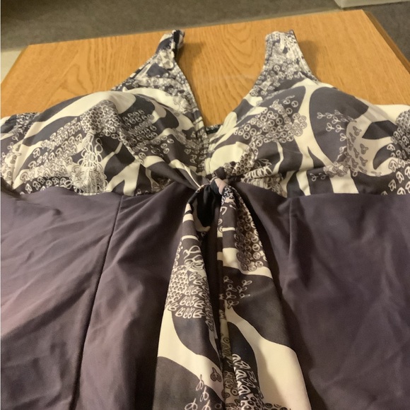 One piece swimsuit size XL purple white ties in front shorts under built in bra - Picture 3 of 11